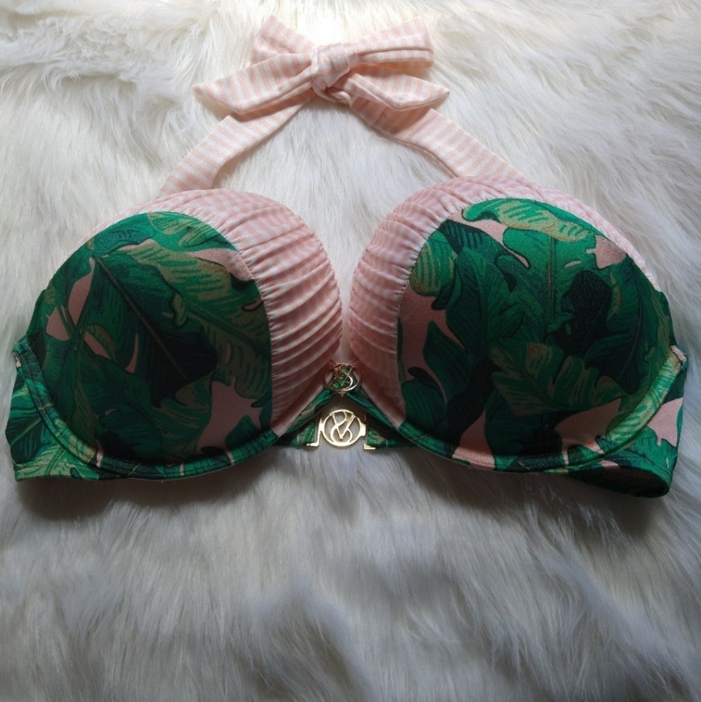 Victoria's Secret Bombshell Swim Bikini Top~Pink Exotic Tropical Palm!